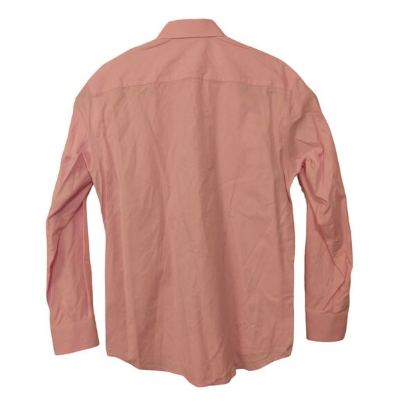 Bugatchi Uomu dress shirt  mens L Large 16 34/35 pink stripe long sleeve button - Picture 2 of 9